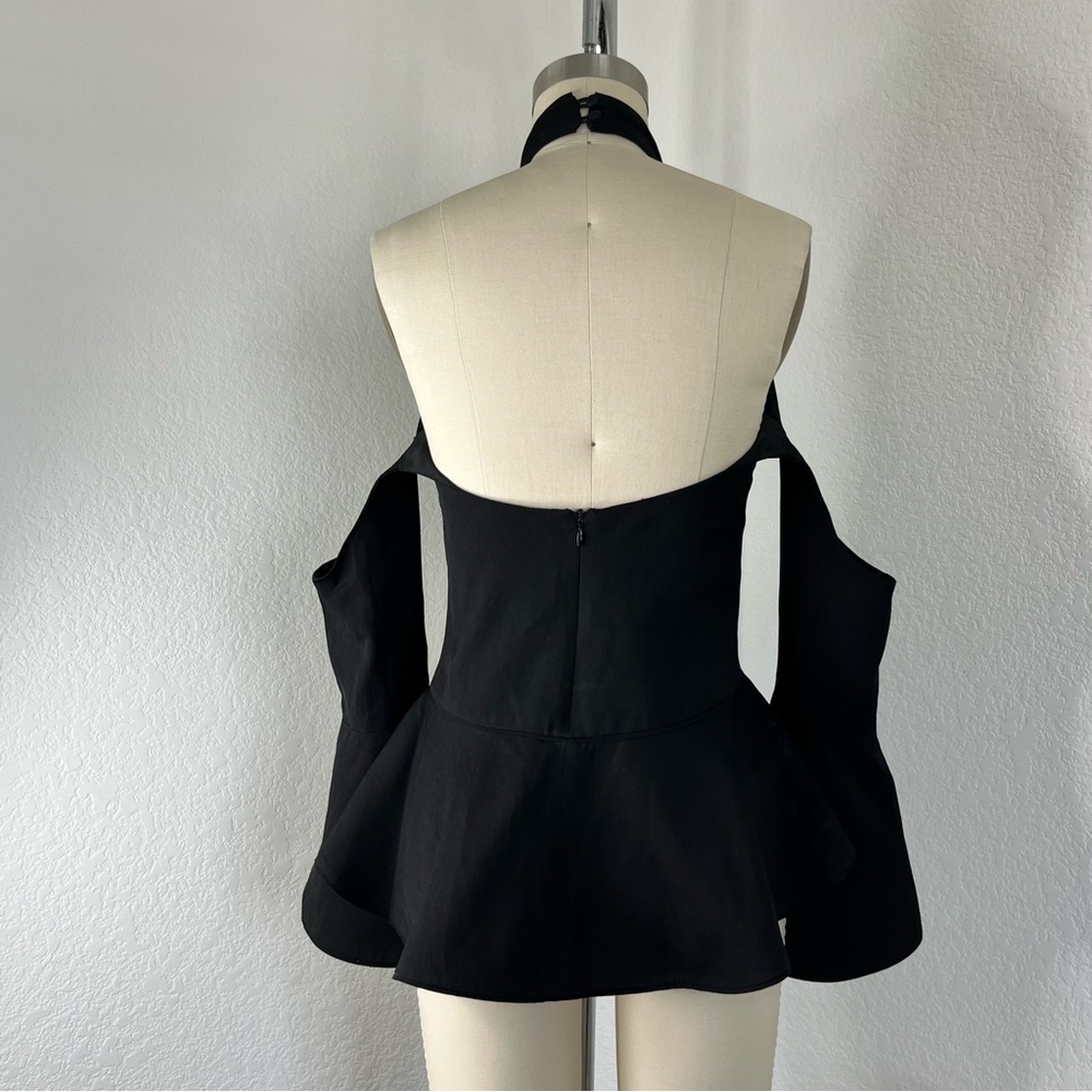 C/MEO COLLECTIVE Too Close Halter Bell Sleeve Cold Shoulder Black Top - Picture 8 of 12